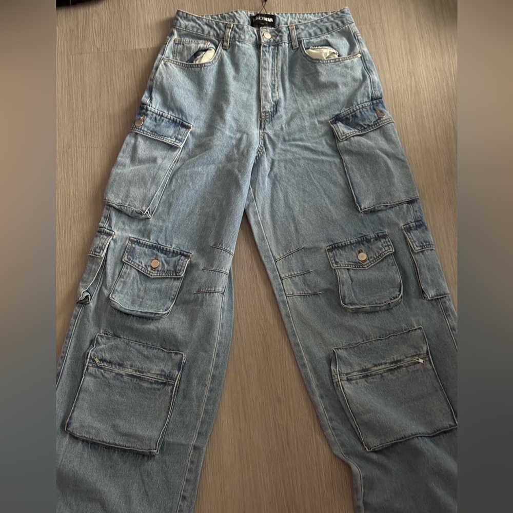 NWT Fashion Nova LILY Light Blue Wide Leg Cargo Jeans the attico